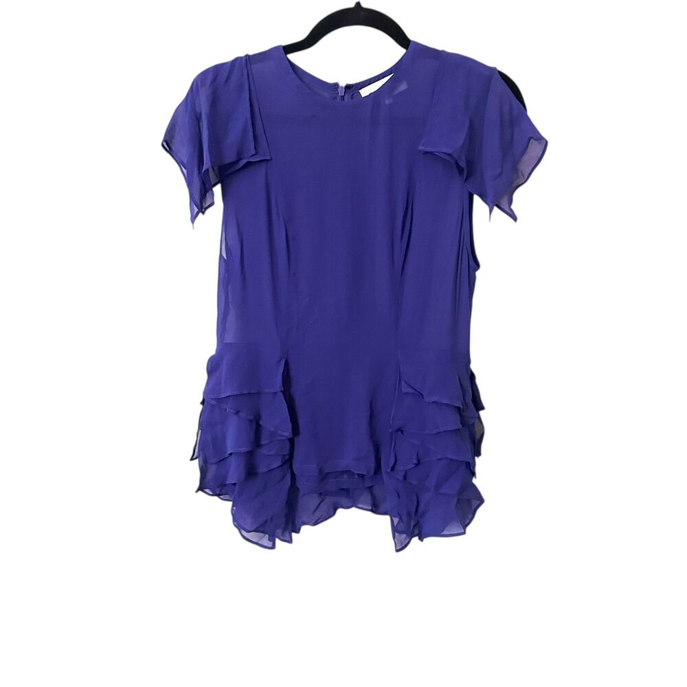 SAINT ART Ruffled Sleeveless Blouse Blue NWOT Small